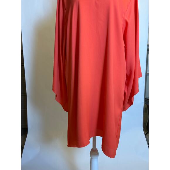 Elaine Turner | Coral/Orange Wide Sleeve V Neck Flowy Tunic Dress | Small - Picture 5 of 13